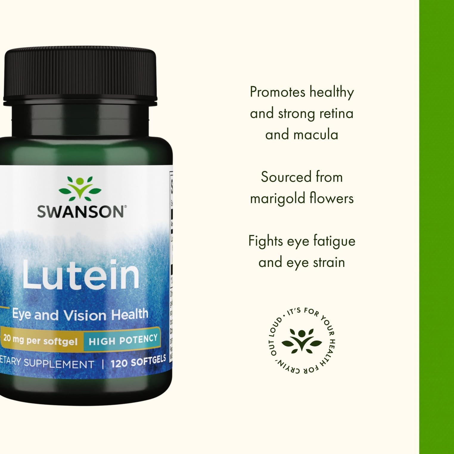 Swanson Luteína 20 mg dosis diaria para fatiga visual