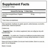 Swanson Luteína 20 mg, etiqueta frontal para identificar la dosis.