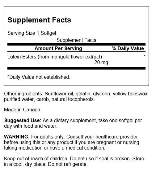Swanson Luteina 20 mg botella, 60 cápsulas, extracto de caléndula para la salud ocular.
