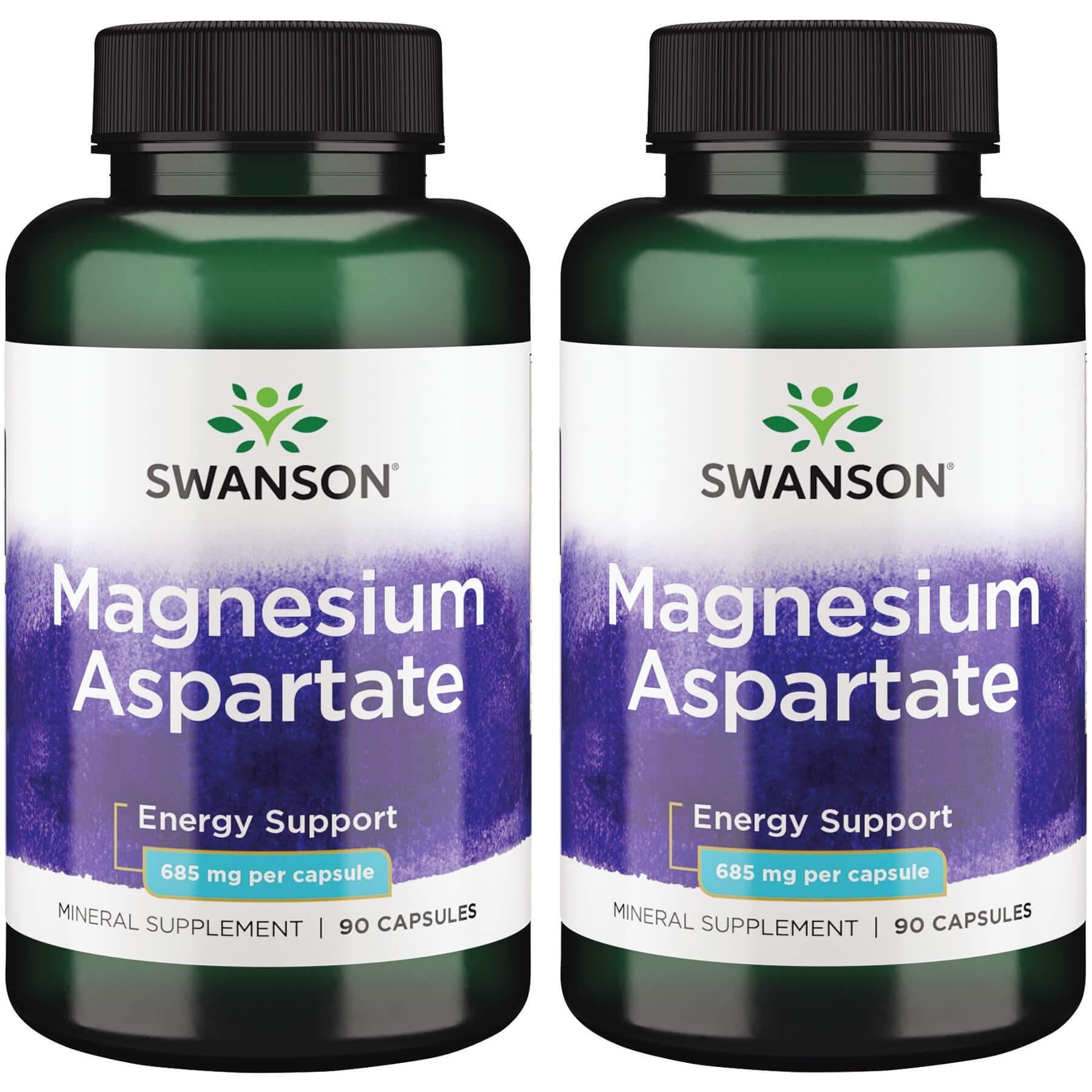 Swanson Magnesio Aspartato 685 mg, bote frontal, apoyo para energía y bienestar diario.