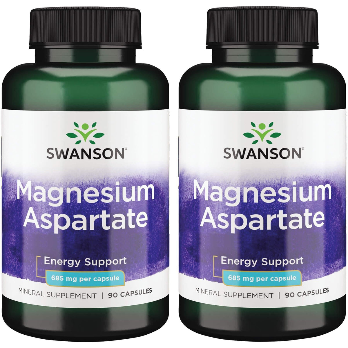 Swanson Magnesio Aspartato 685 mg, bote frontal, apoyo para energía y bienestar diario.