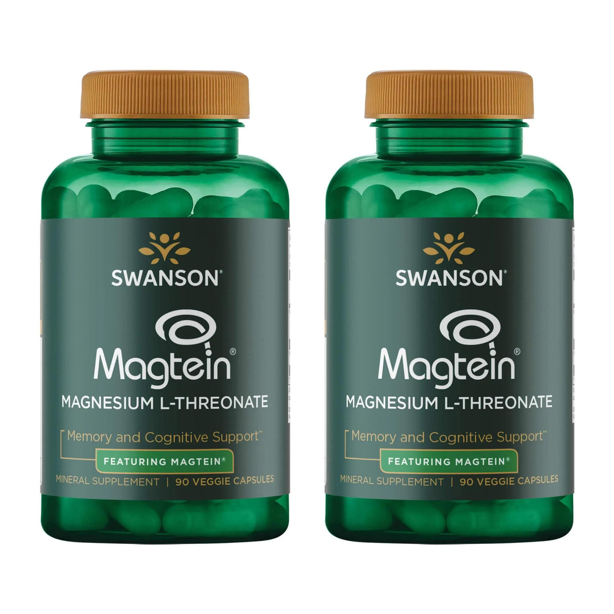 Swanson Magnesio L-Treonato en botella de cápsulas veganas para apoyo potencial de la función cerebral