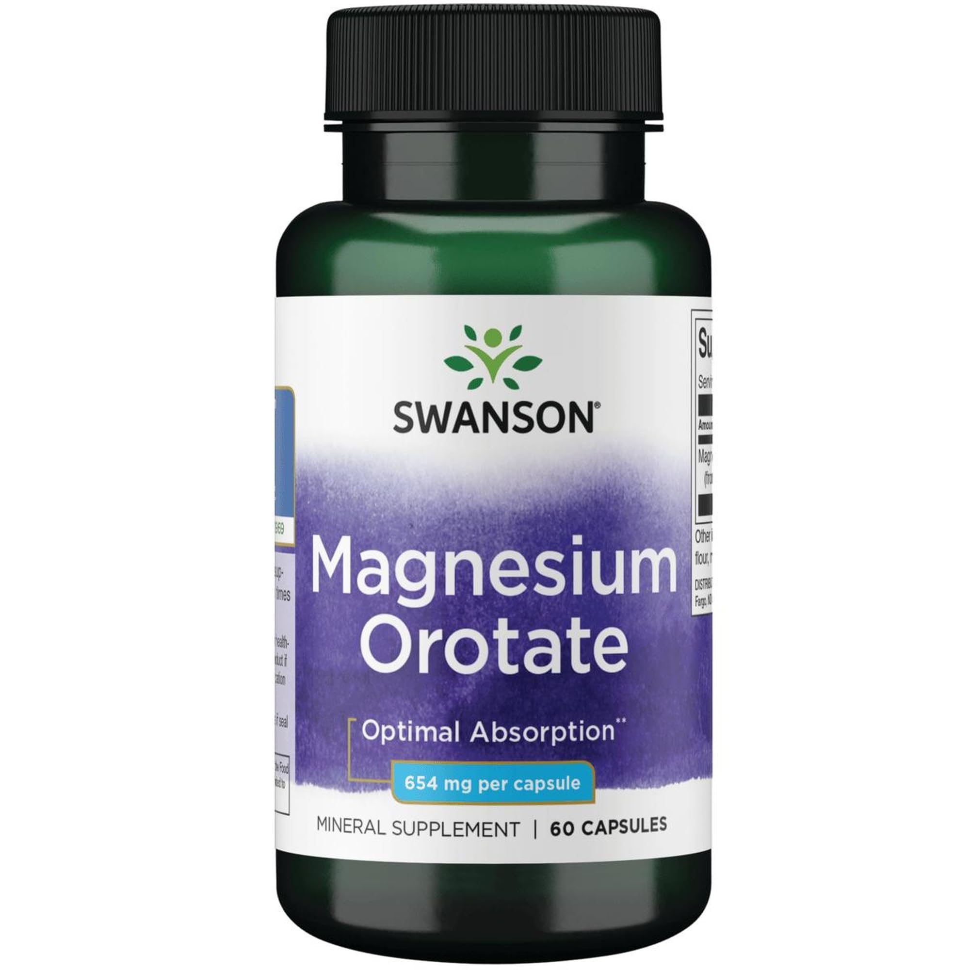 Swanson Magnesio Orotate 40 mg, cápsulas en botella, apoyo general para músculos.
