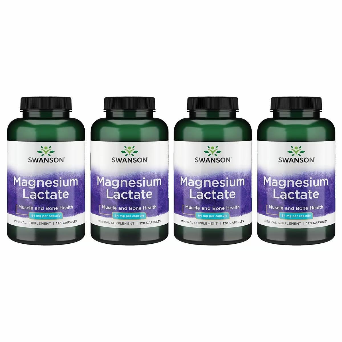 Swanson Magnesium Lactate: botella de cápsulas para soporte muscular diario