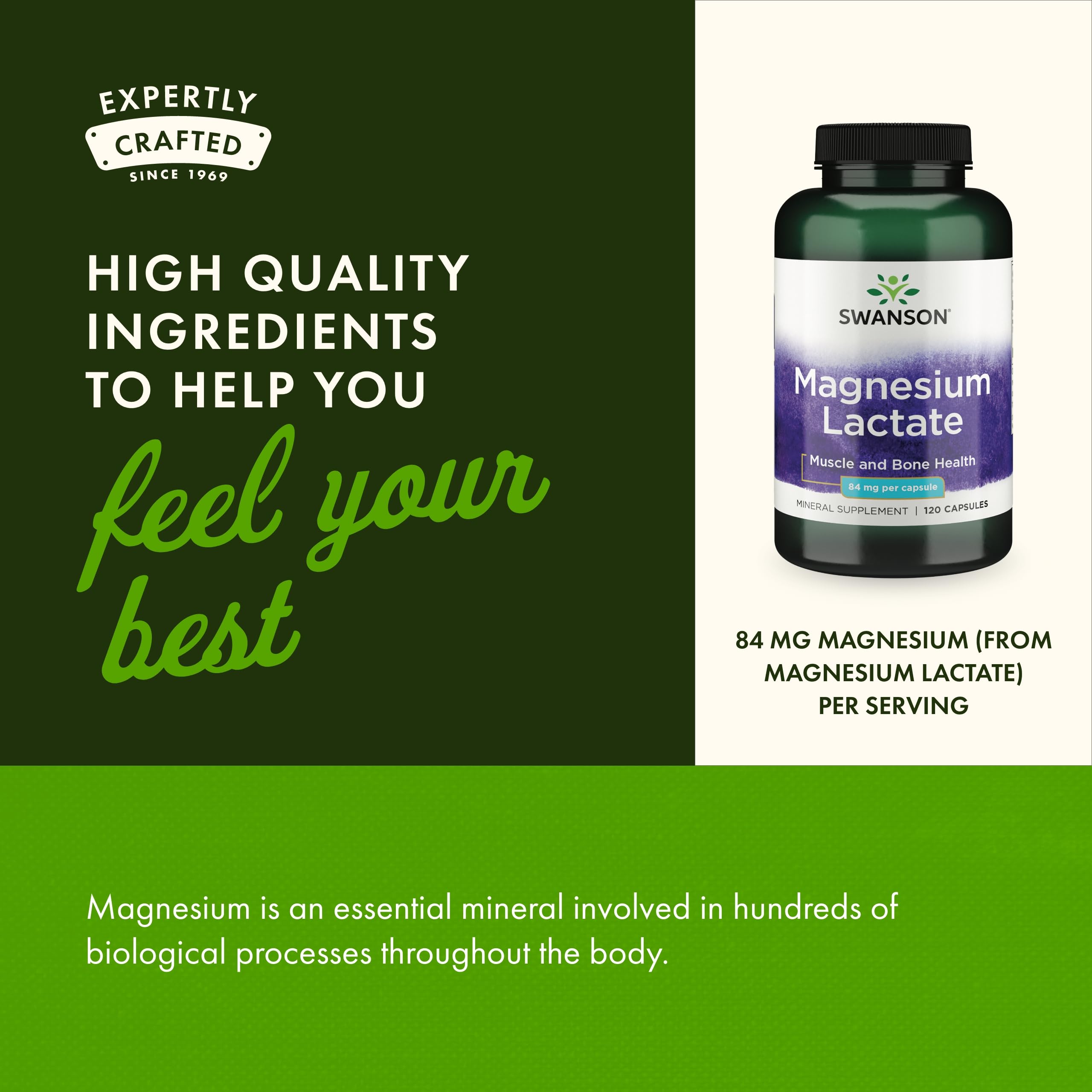 Swanson Magnesium Lactate: presentación de 120 cápsulas