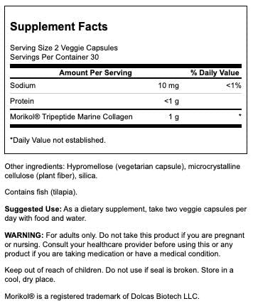 Swanson Marine Collagen Peptide Tipo I, botella lateral, posible aumento de elasticidad de la piel.