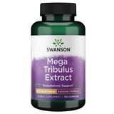 Swanson Mega Tribulus Extracto 250 mg, vista frontal de la botella con cápsulas, posible apoyo al bienestar.