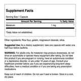 Frente de cápsulas Swanson Melatonina, 1 mg por cápsula para un sueño más tranquilo.
