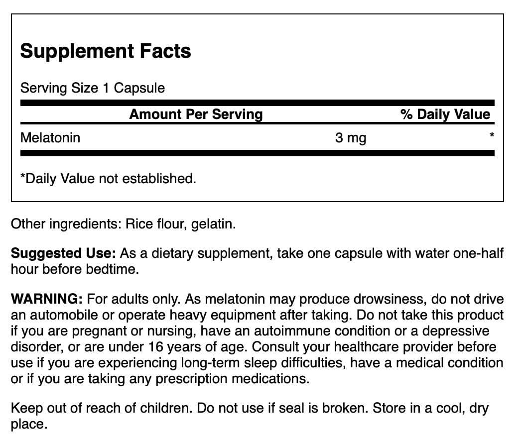 Swanson Melatonina 3 mg, cápsulas, ayuda a regular el ritmo circadiano para dormir mejor.