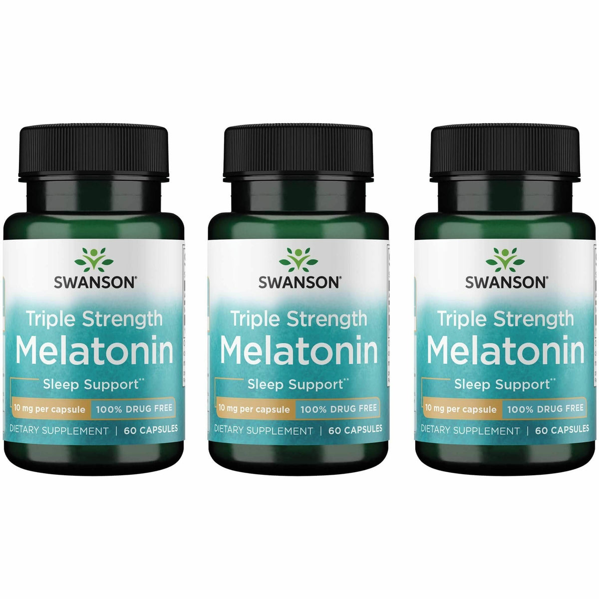 Swanson Melatonina Triple Fuerza cápsulas de 10 mg para dormir mejor.