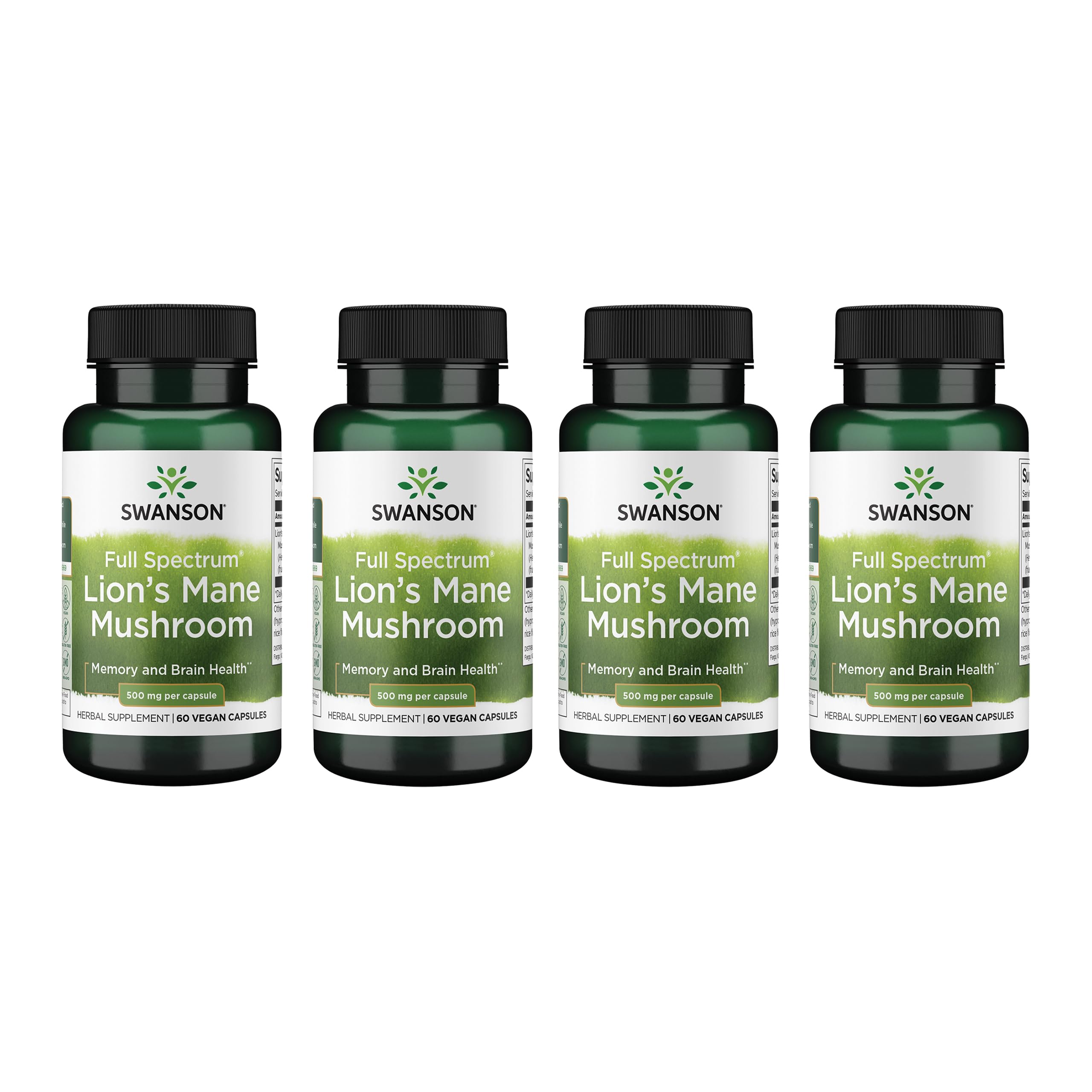 Swanson Melena de León, cápsulas veganas de 500 mg para enfoque diario.