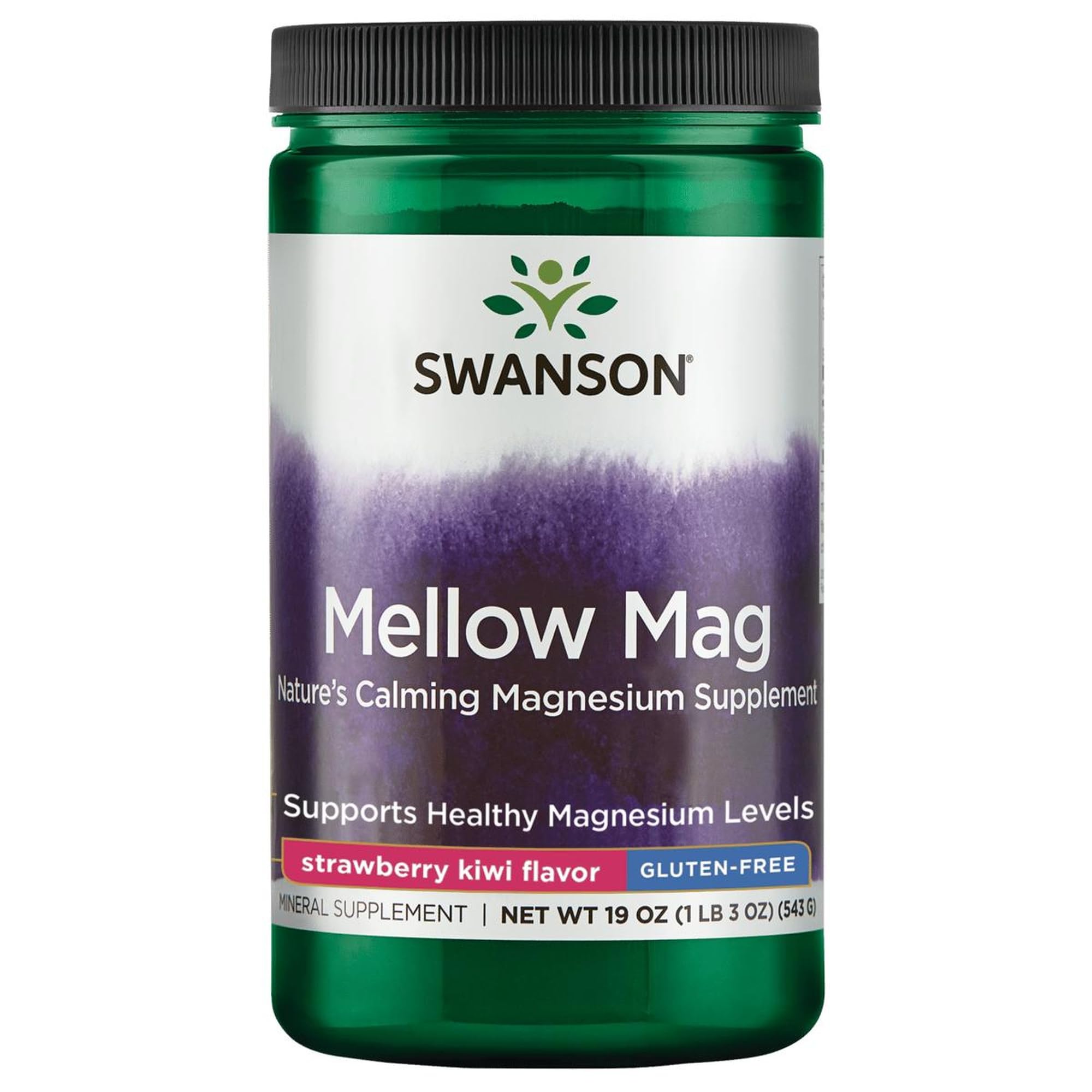 Swanson Mellow Mag, sabor fresa-kiwi, ideal para recargar energía diaria.
