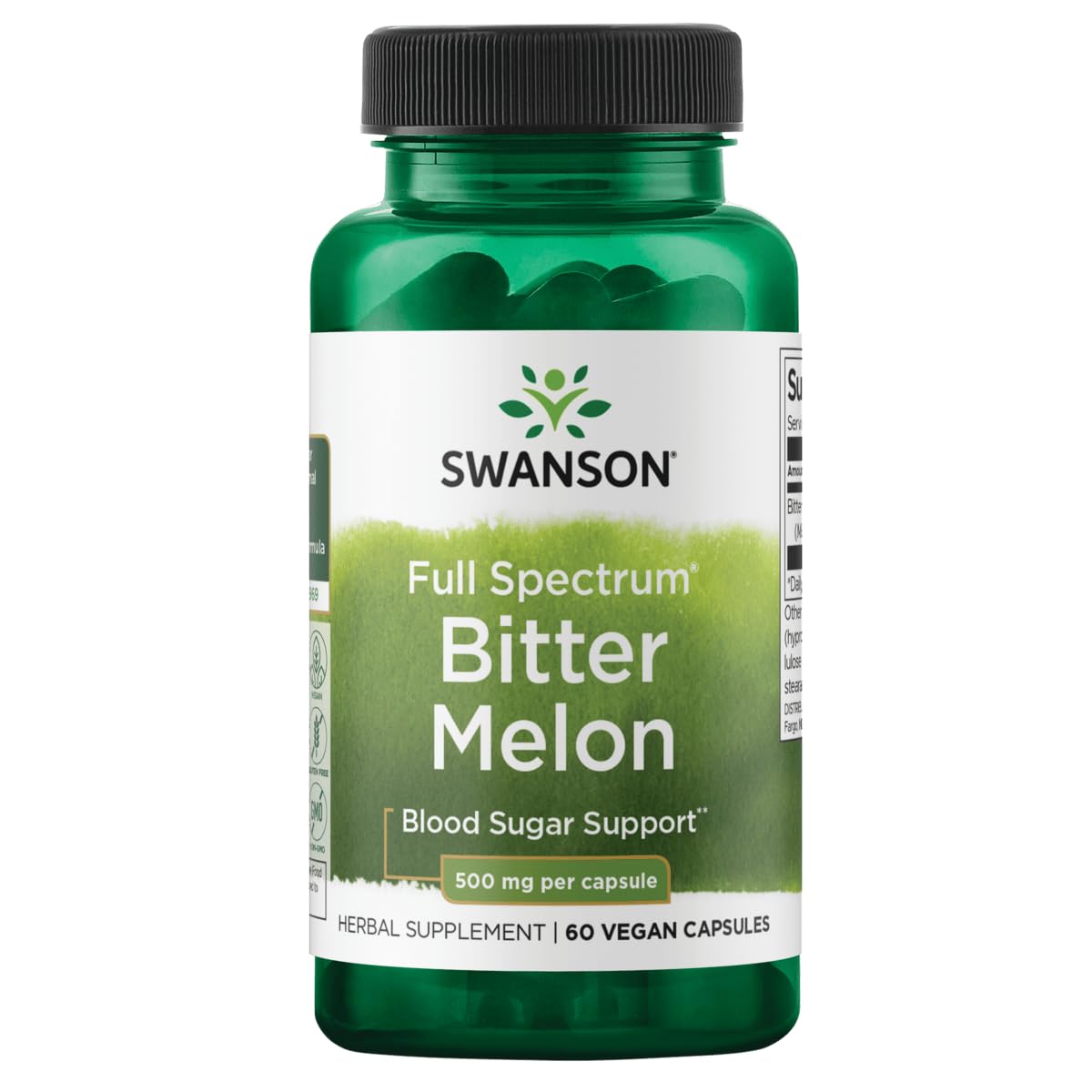 Swanson melón amargo cápsulas 500 mg, presentación de 60, soporte nutricional diario.