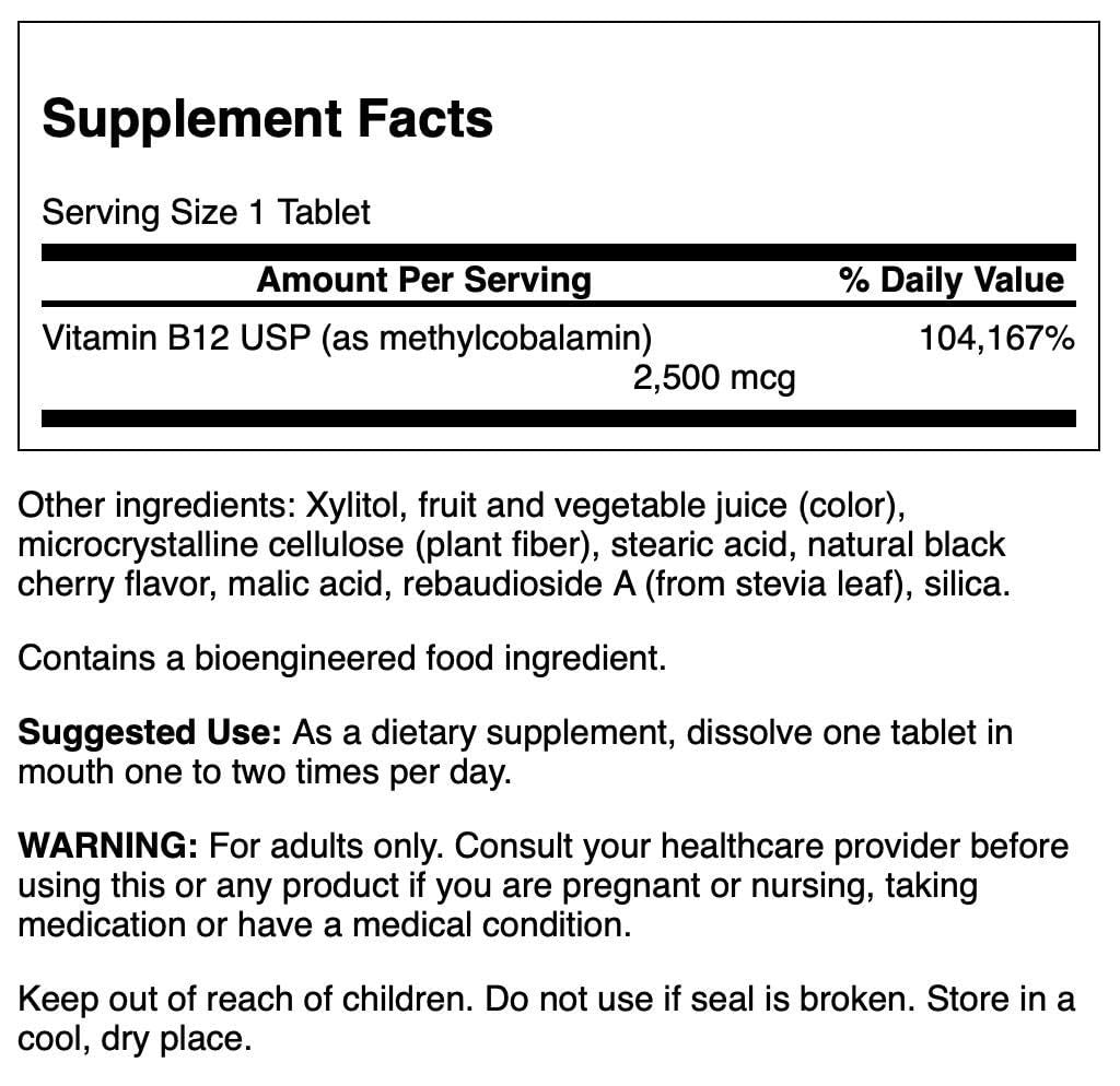 Swanson Metilcobalamina Botella 60 tabletas para dietas veganas.