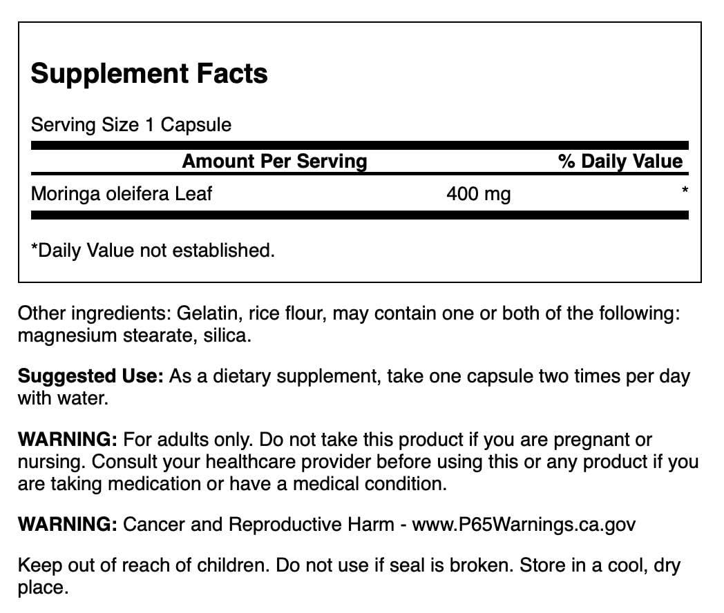 Swanson Moringa Oleifera: cápsulas para apoyo diario en una dieta basada en plantas.