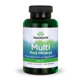 Swanson multivitaminas cápsulas diarias brindan nutrición esencial para el día.