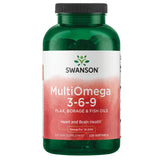 Swanson MultiOmega, cápsulas y frasco, posible apoyo a la salud cardiovascular y cerebral.