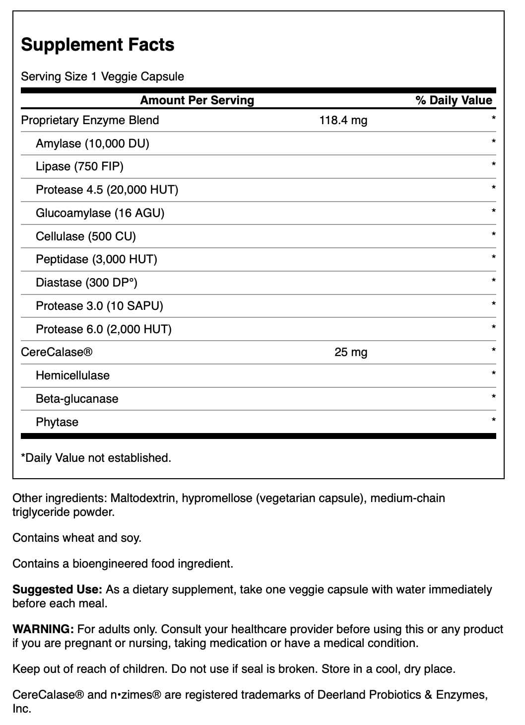 Swanson N-Zimes, etiqueta de envase; soporte digestivo para comidas abundantes.