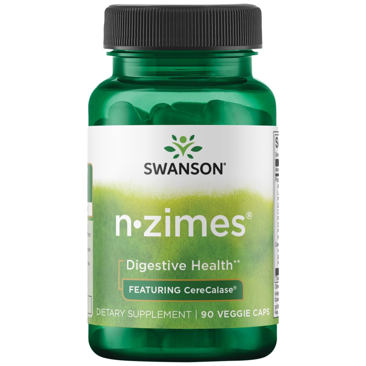 Swanson N-Zimes en frasco con 90 cápsulas; apoyo digestivo y absorción de nutrientes.