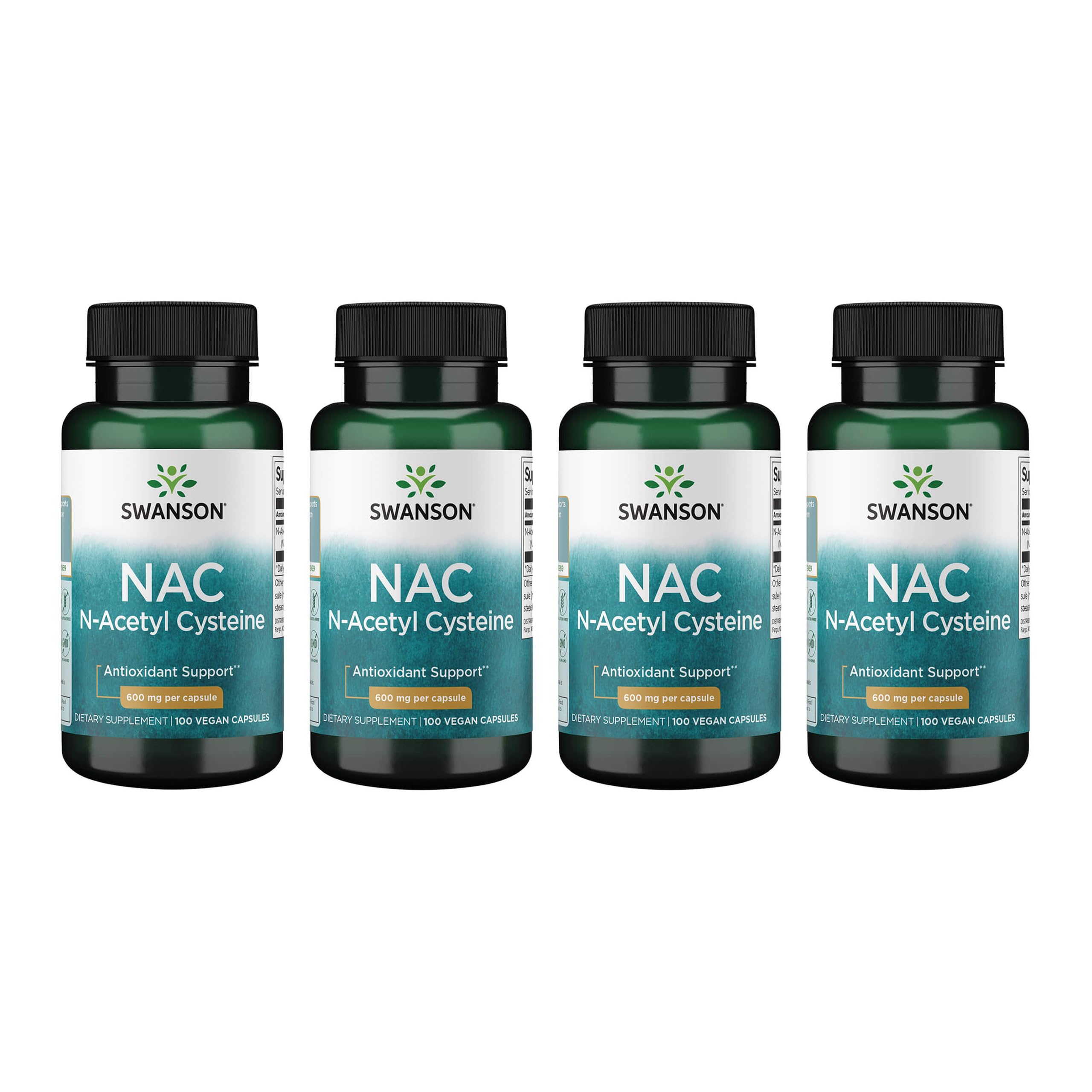 Swanson NAC: botella 600 mg, cápsulas veganas para apoyo antioxidante diario.