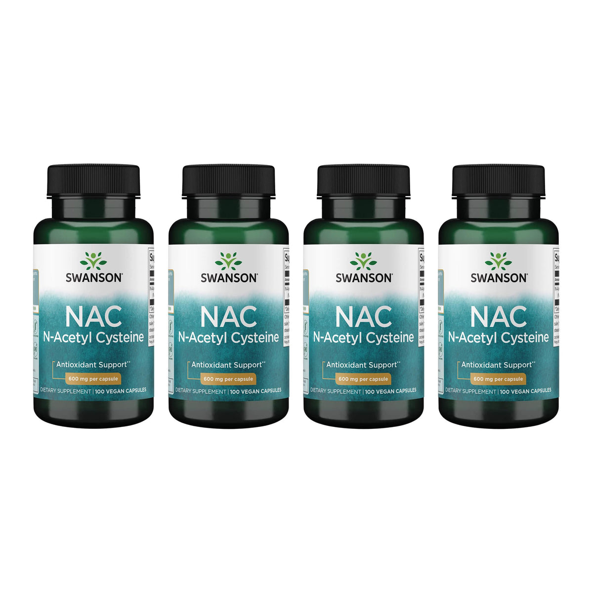 Swanson NAC: botella 600 mg, cápsulas veganas para apoyo antioxidante diario.