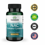 Presentación de 3 envases Swanson NAC, conveniente para uso prolongado.
