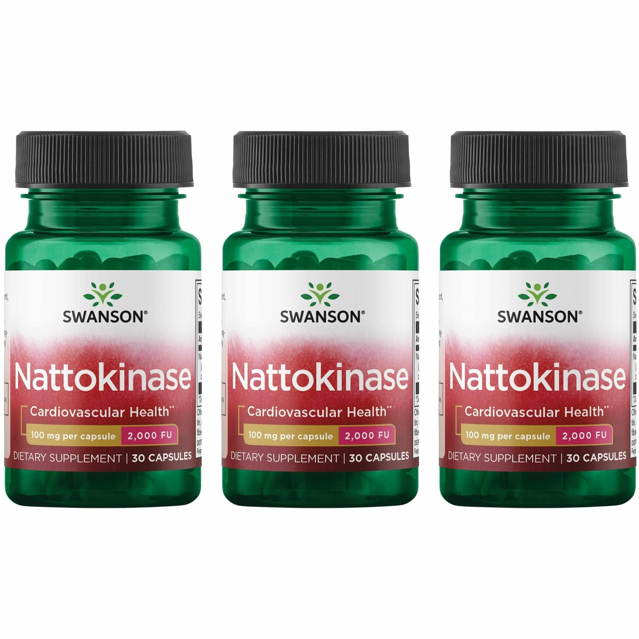 Swanson nattokinase cápsulas frente, dosis conveniente para la rutina diaria.