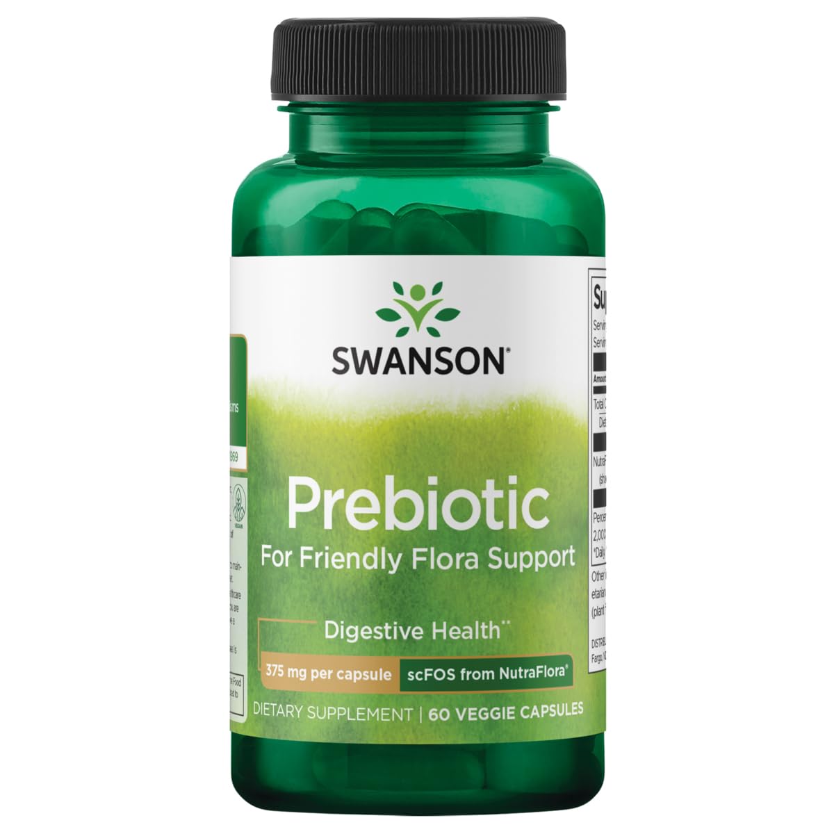 Swanson Nutraflora 375 mg, caja frontal, apoyo a la digestión saludable naturalmente.