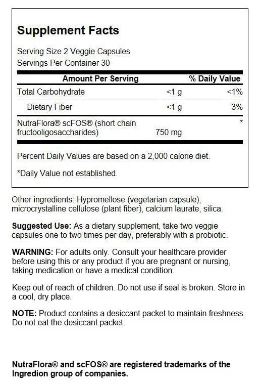 Swanson Nutraflora 375 mg, cápsulas vegetales, favorece la microflora intestinal y la absorción.