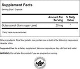 Swanson Octacosanol 20 mg, etiqueta del envase, posible apoyo al metabolismo del colesterol.