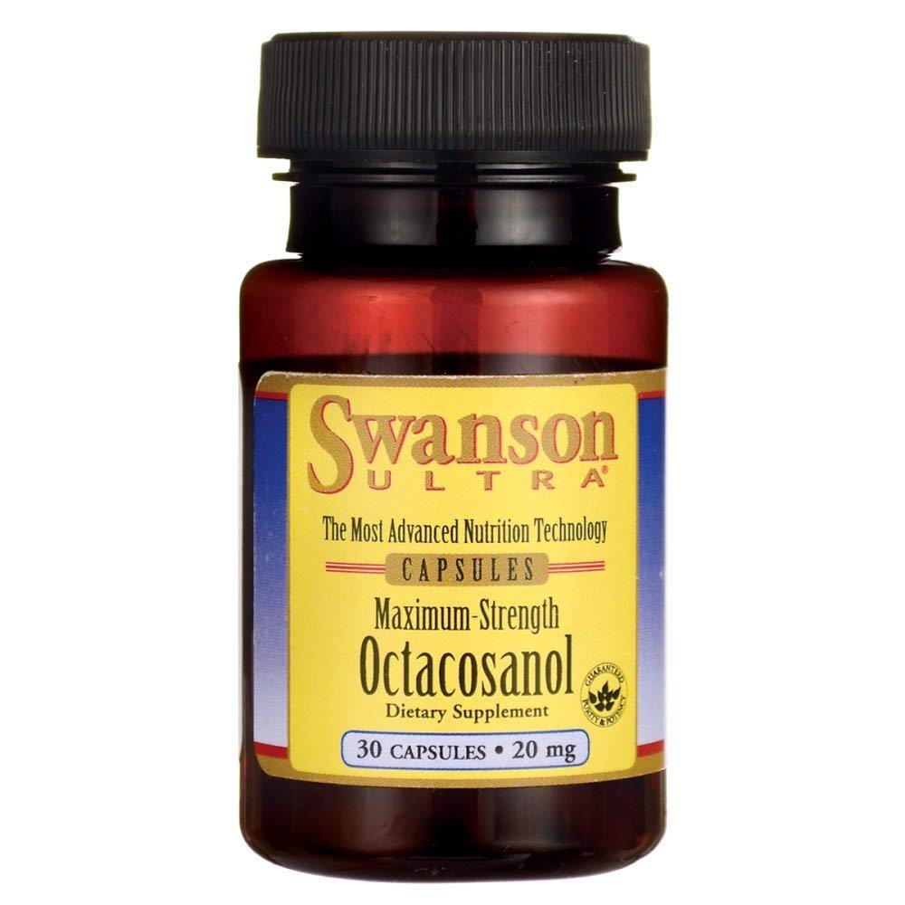 Swanson Octacosanol 20 mg, frente del frasco, posible apoyo para la salud cardiovascular.