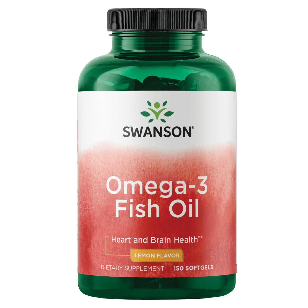 Swanson Omega-3: botella de cápsulas limón para apoyar corazón y cerebro.