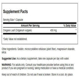 Swanson Orégano 450 mg cápsulas, primer plano mostrando cápsulas fáciles de tragar.