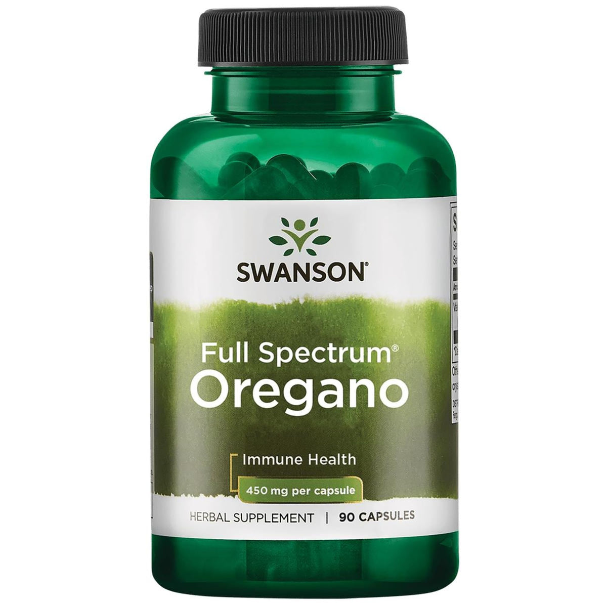 Swanson Orégano 450 mg cápsulas, frasco frontal para uso diario.