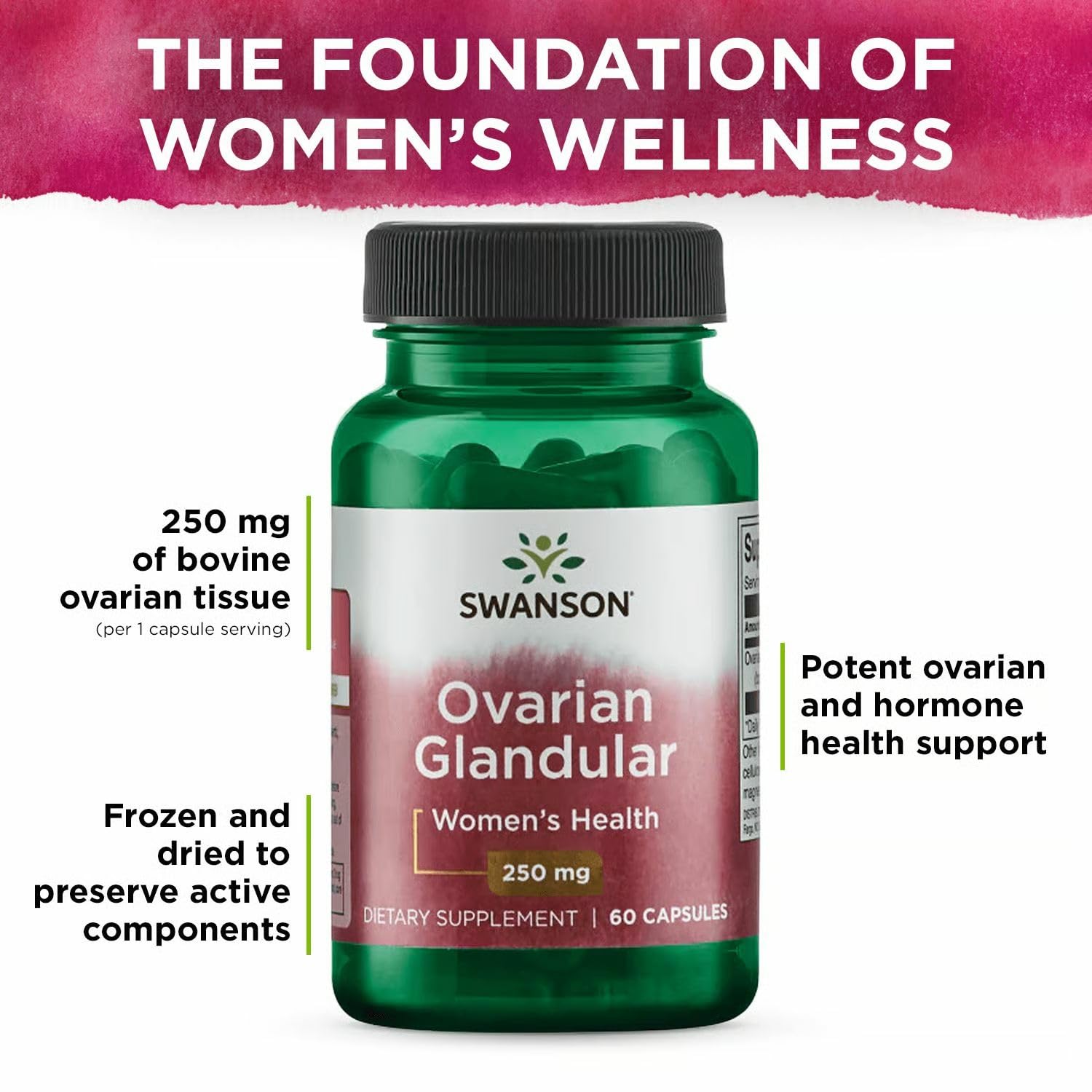 Swanson Ovarian Glandular etiqueta nutricional visible para comparar ingredientes