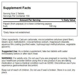 Etiqueta de Swanson Papaya Supreme revela fórmula vegetal para apoyo digestivo.