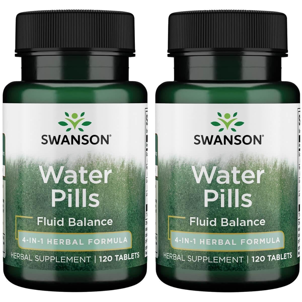 Pastillas de agua Swanson en botella para apoyar el equilibrio de fluidos y confort diario.