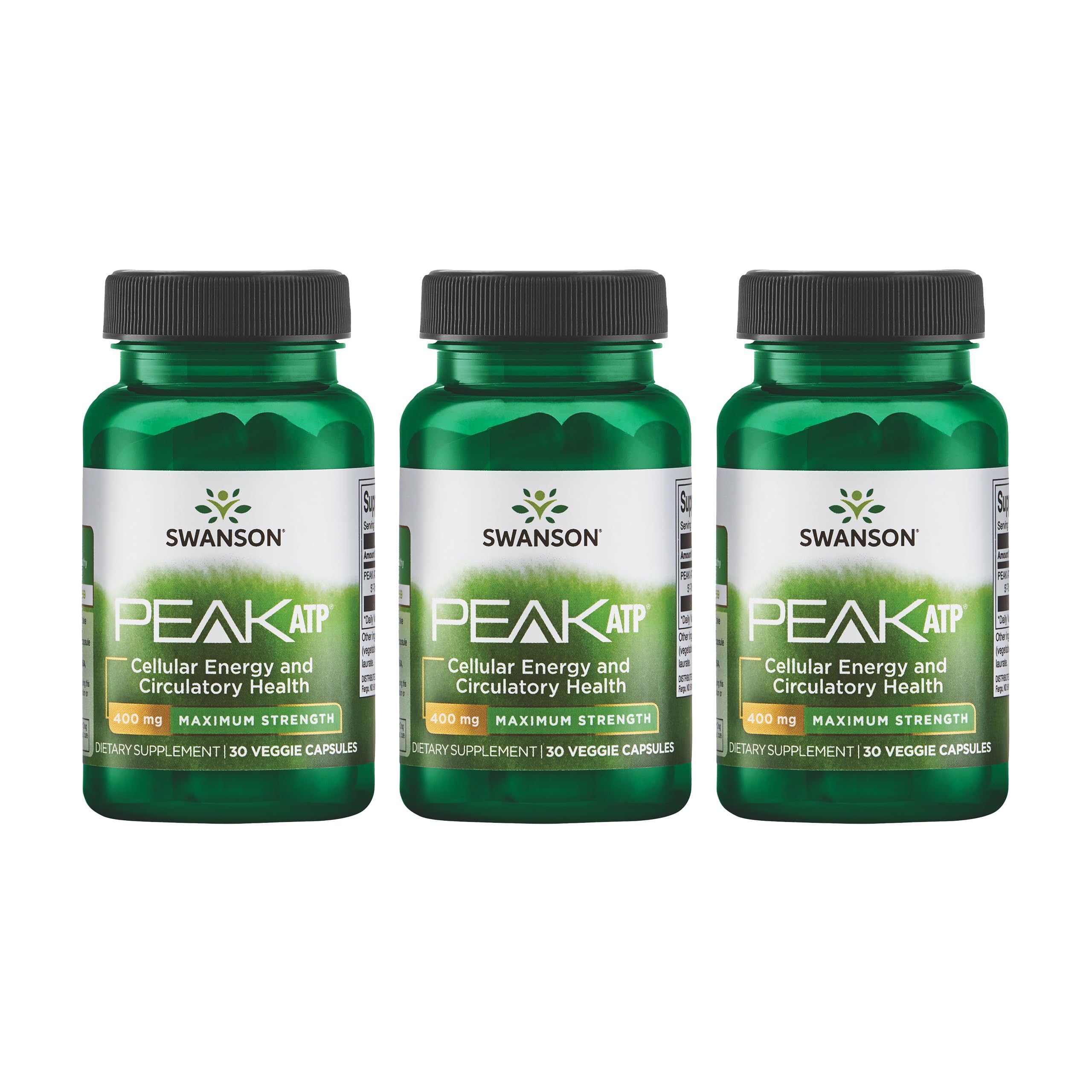 Swanson Peak ATP, cápsulas vegetales 400 mg para energía durante el entrenamiento.