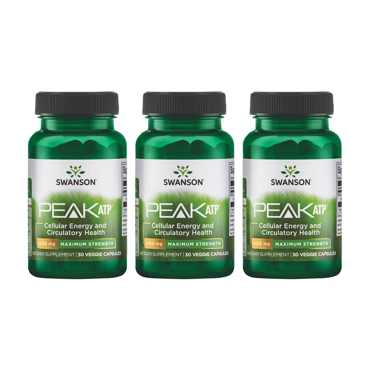 Swanson Peak ATP, cápsulas vegetales 400 mg para energía durante el entrenamiento.