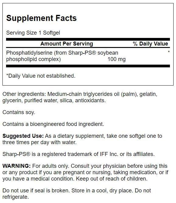 Swanson fosfatidilserina 100 mg, cápsulas, posible apoyo a la señalización celular cerebral