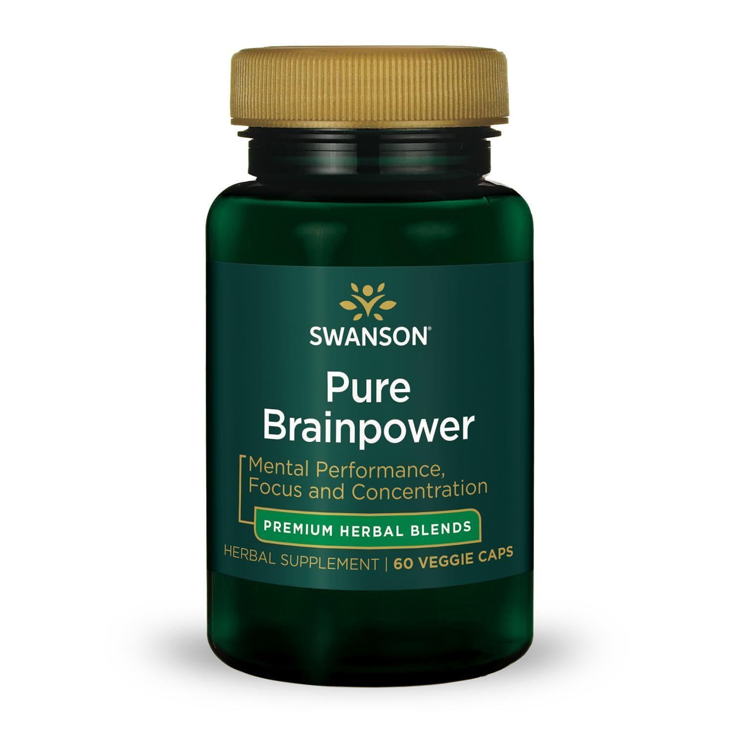 Swanson Poder Cerebral, botella de cápsulas vegetales, apoyo cognitivo diario.
