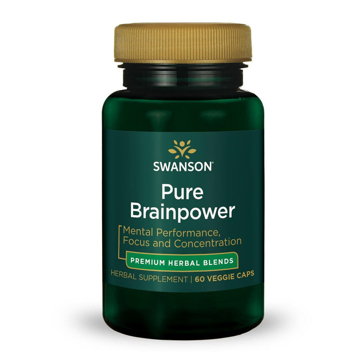 Swanson Poder Cerebral, botella de cápsulas vegetales, apoyo cognitivo diario.