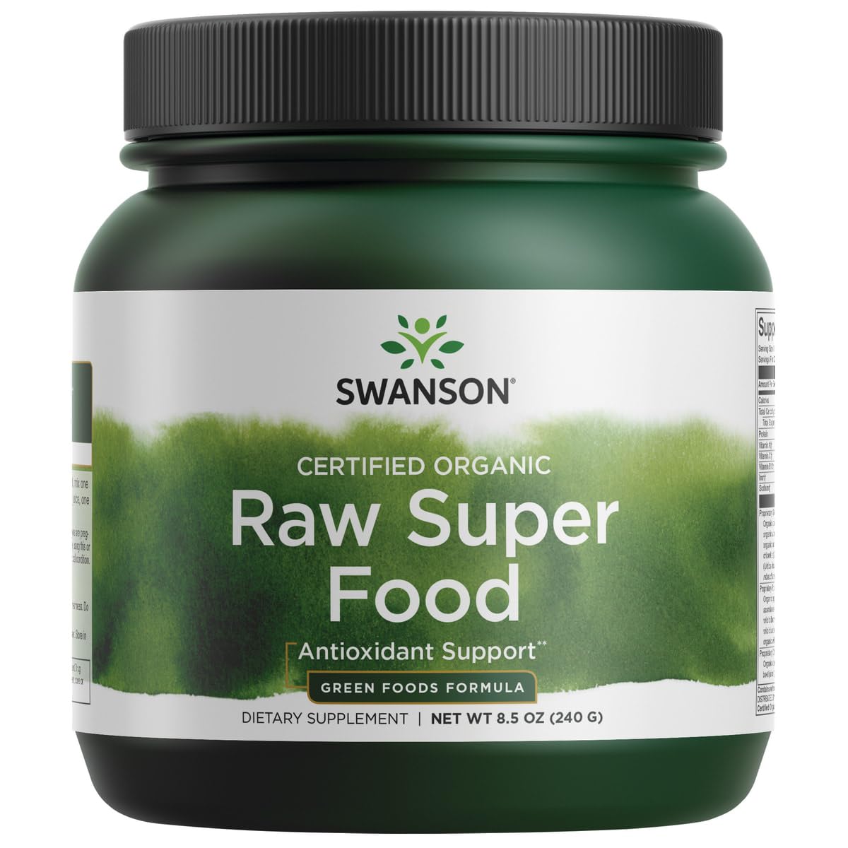 Swanson polvo de alimento orgánico crudo en bote, apoyo antioxidante para energía diaria.