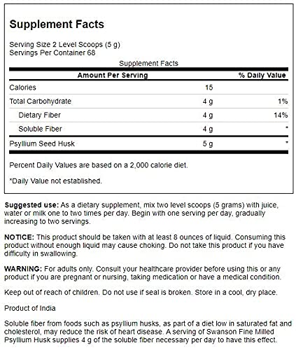 Swanson polvo psyllium, escena cocina, listo para añadir a bebidas