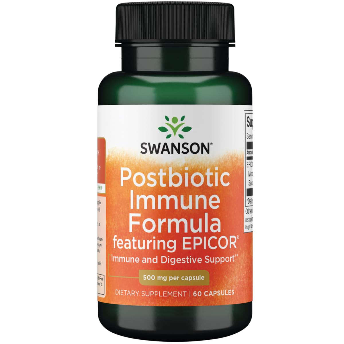 Swanson Postbiotico Epicor 500 mg, botella de capsulas para apoyar la inmunidad y la digestion.