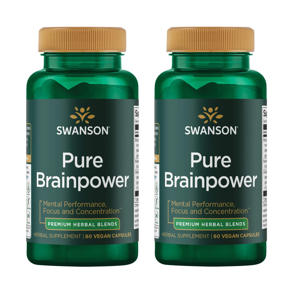 Swanson Pure Brainpower: botella con cápsulas veganas para enfoque y memoria