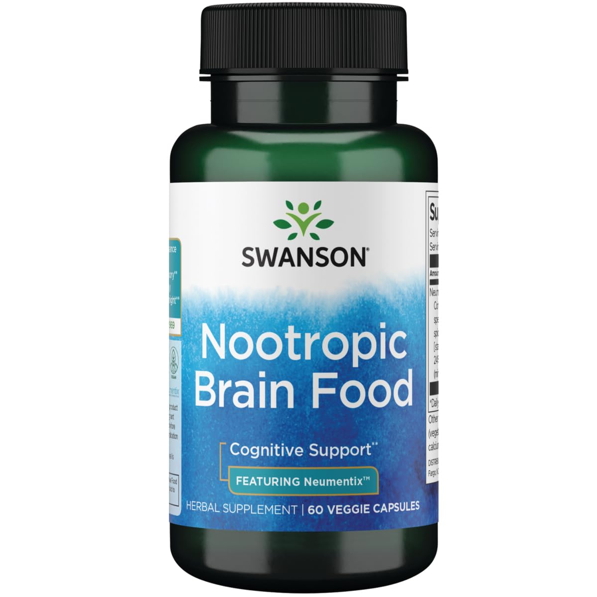 Swanson Premium Brand Nootrópico para el cerebro: cápsulas veganas de 60 unidades para enfoque diario.