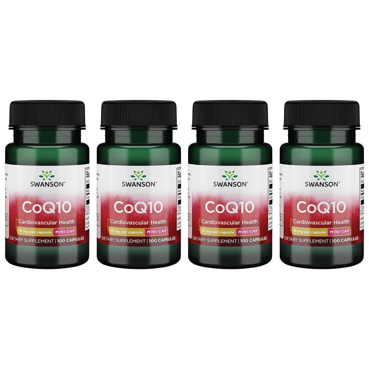 Swanson CoQ10 Mini Cap frente a la botella: apoyo diario al sistema cardiovascular.