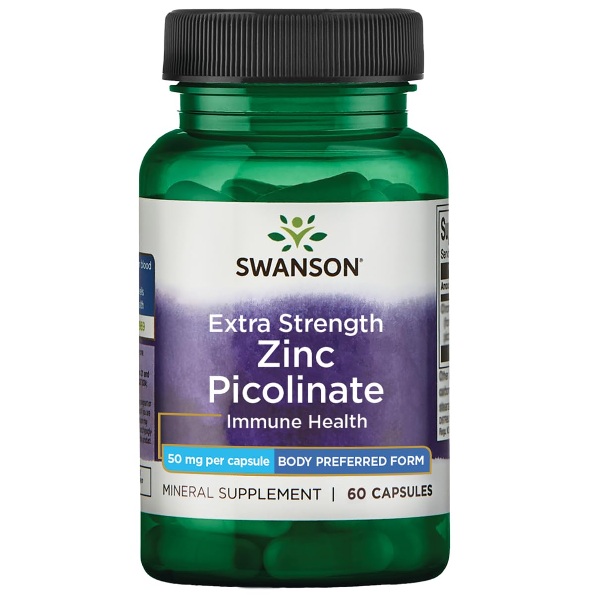 Swanson Premium Brand Zinc Picolinate, botella, apoyo antioxidante e inmunidad.