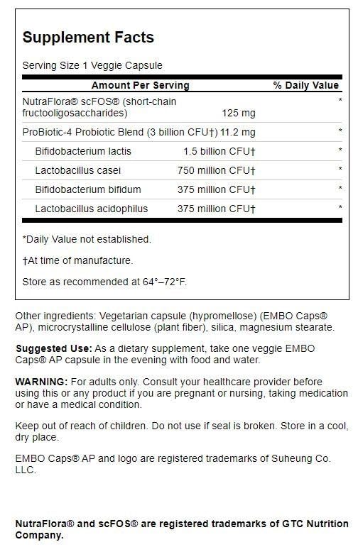 Swanson Probiotic-4 frasco de cápsulas vegetarianas, posible apoyo al microbioma saludable.